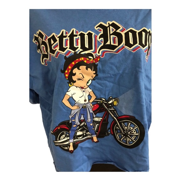 Betty Boop blue rolled hem winking Betty on motorcycle tshirt size small new - Picture 3 of 14